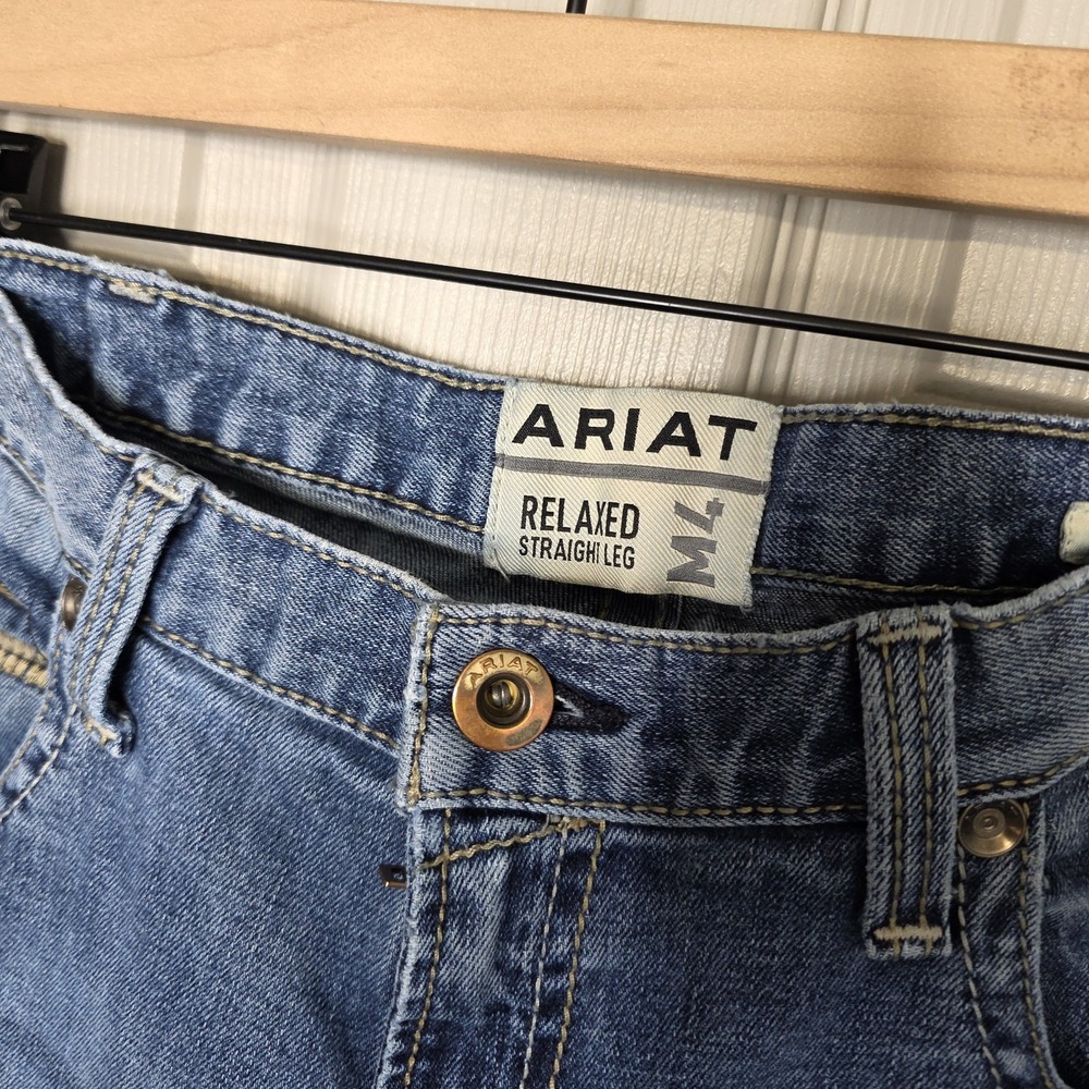 Ariat Mens M4 Boot Cut Jeans Blue Distressed Stone Wash Mid Rise Denim 38/38 - Picture 3 of 9